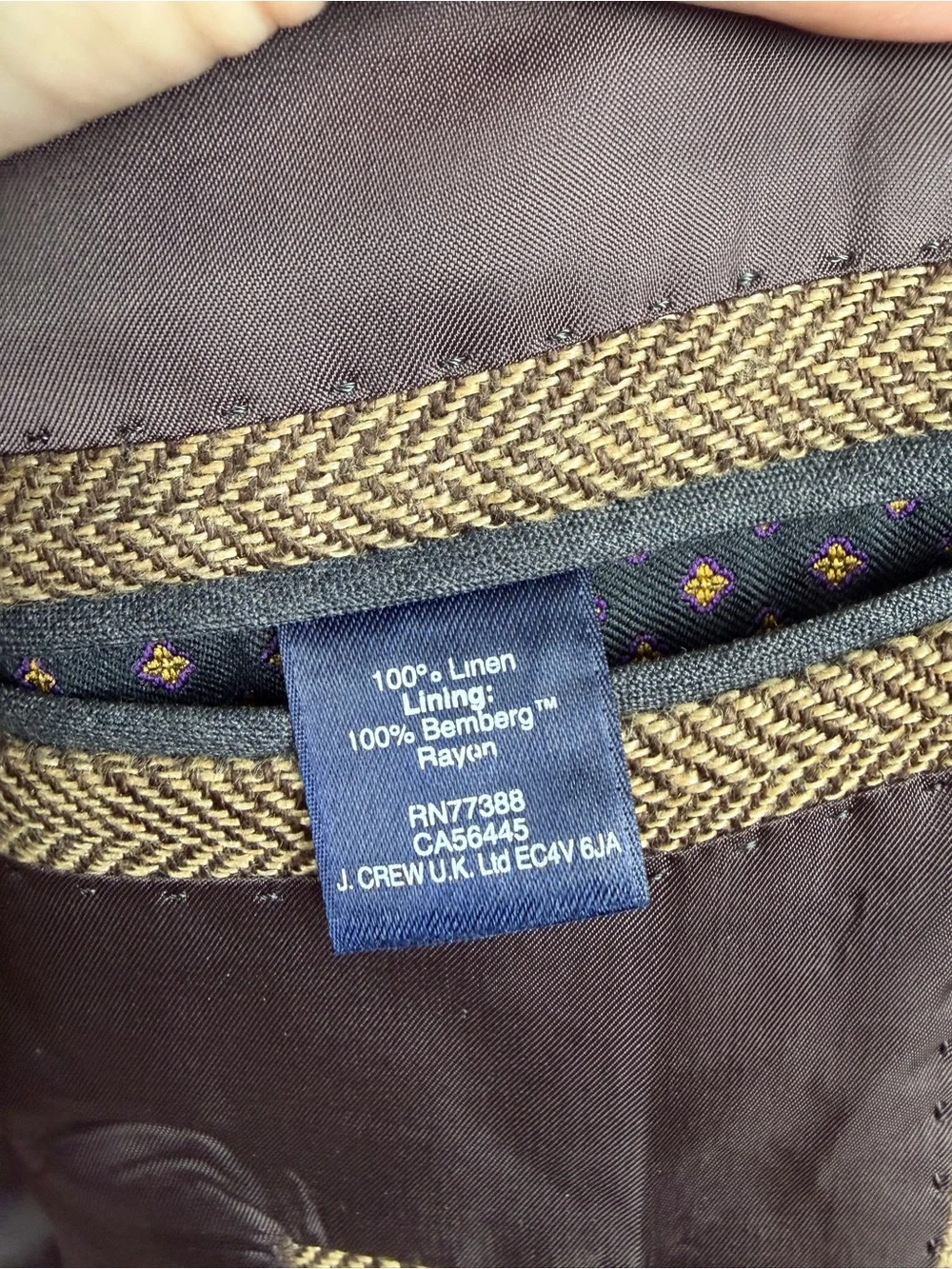 J. Crew Men's Tan/Brown Herringbone Sport Coat Blazer Linen Blend 42R